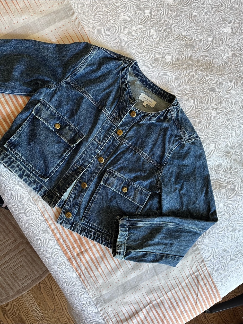 rag & bone blue denim jacket with brass buttons